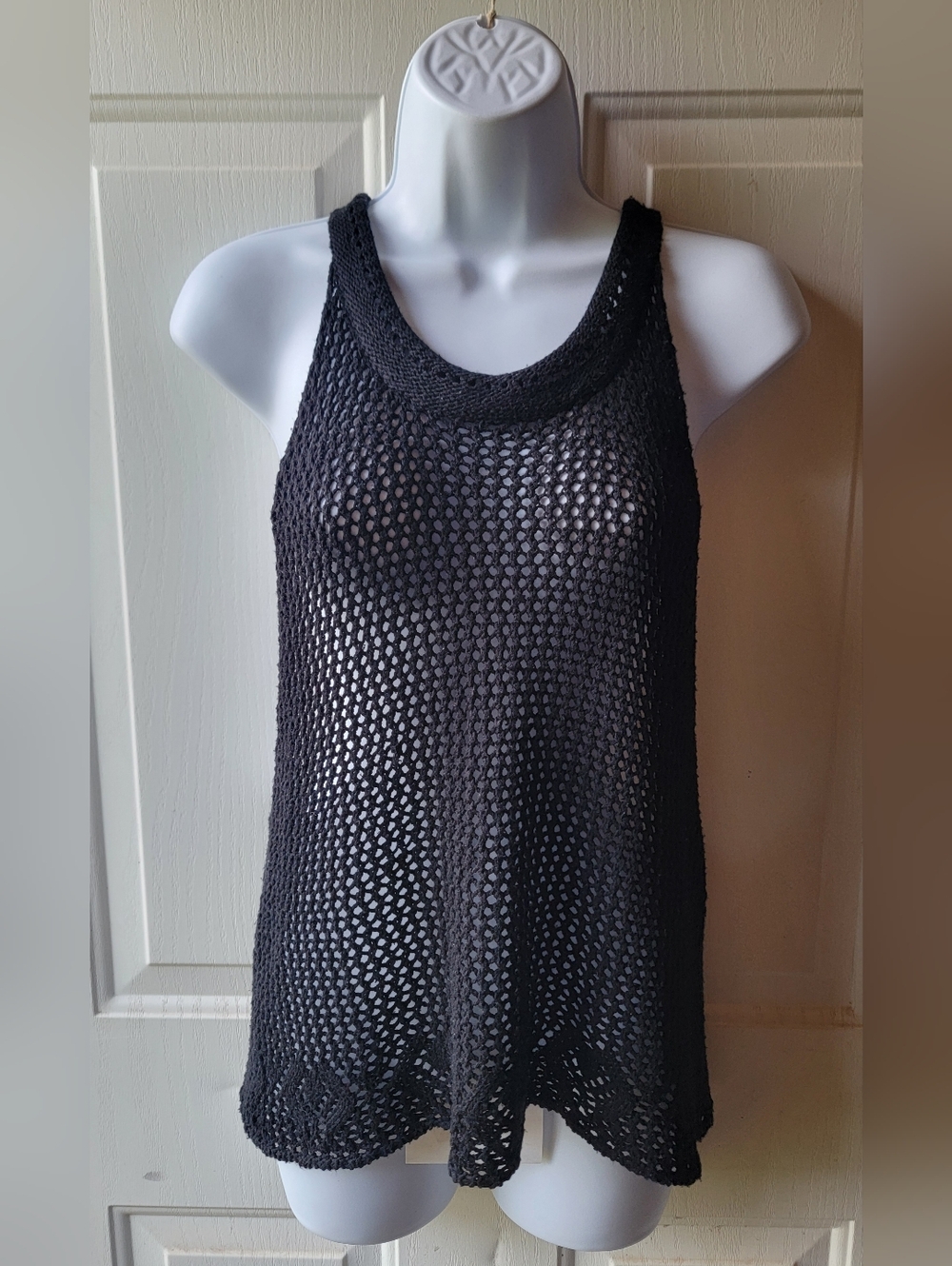 Rehab Black Crochet Mesh Detailed Top Size Small